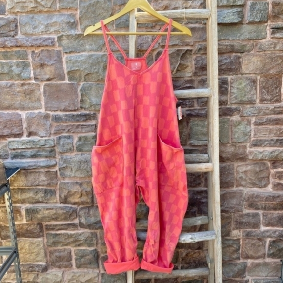 Free People Hot Shot Onesie - Pink Combo Checkered - NWT - Picture 2 of 9